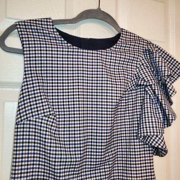 Banana Republic Plaid Sleeveless Dress Sz 0 Ruffle Split Sleeve - Picture 2 of 11